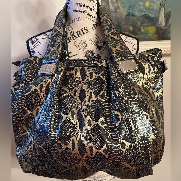 apc Black & Gold Snakeskin Print Bag EUC - Picture 2 of 15
